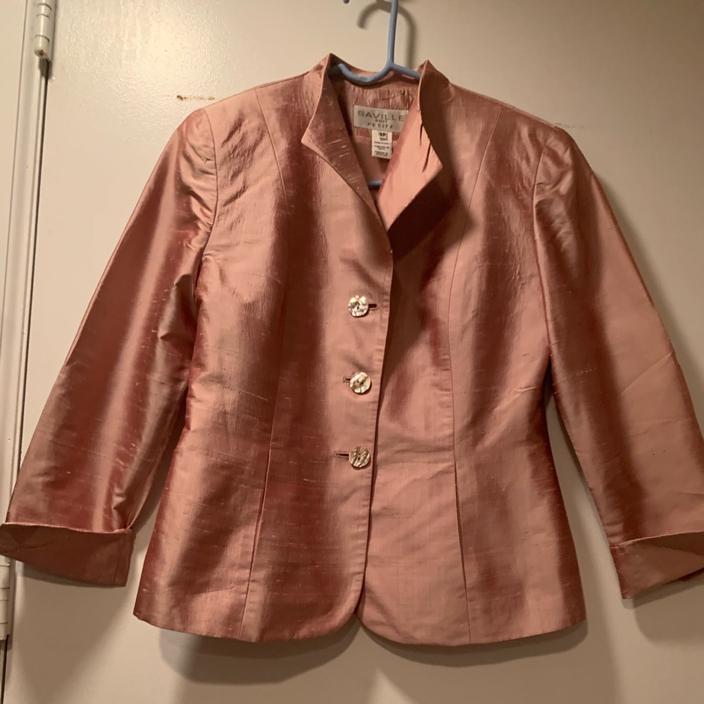 Saville raw silk suit jacket rose pink 8P